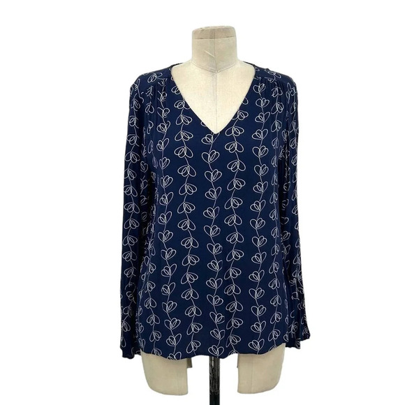 Boden Victoria Blouse Bell‎ Sleeve V Neck Top Navy Blue Print Size US 8 - Picture 2 of 9